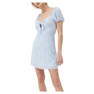 NWT URBAN OUTFITTERS Novara Tie Front Puff Sleeve Mini MED Powder Blue Coquette